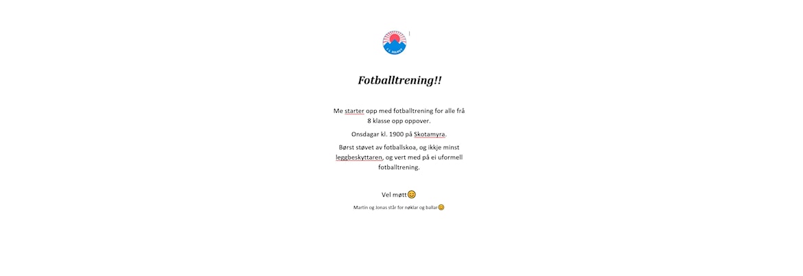 Fotballtrening for alle frå 8 klasse
